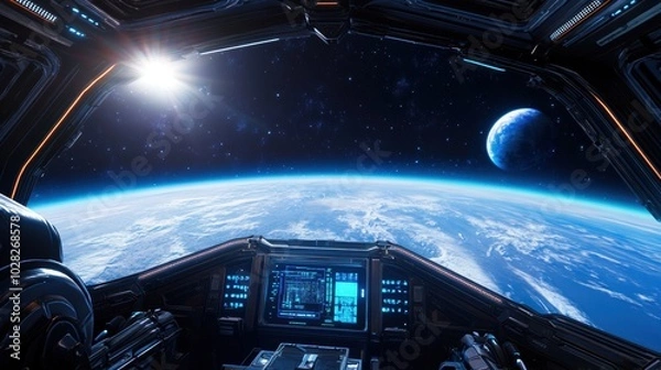 Fototapeta Stunning Cosmic View from a Spacecraft Cockpit