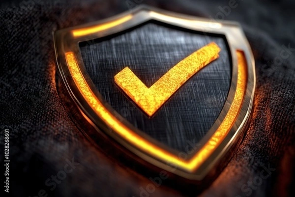 Fototapeta Shield symbol for software security, featuring a check mark for added verification and user confidence