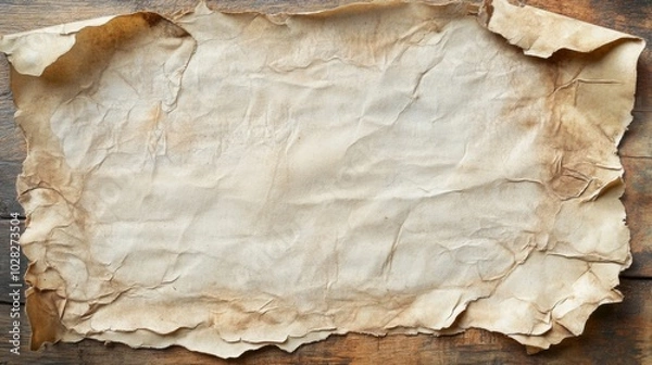Fototapeta Crumpled, Aged Paper on a Wooden Surface