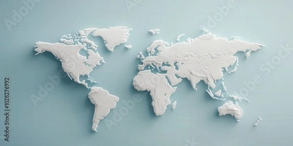Fototapeta White 3D World Map on Blue Background   Global Concept Illustration