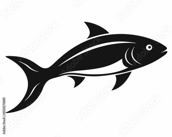 Obraz Black Silhouette of a Fish Swimming, fish silhouette, swimming fish, black fish vector.