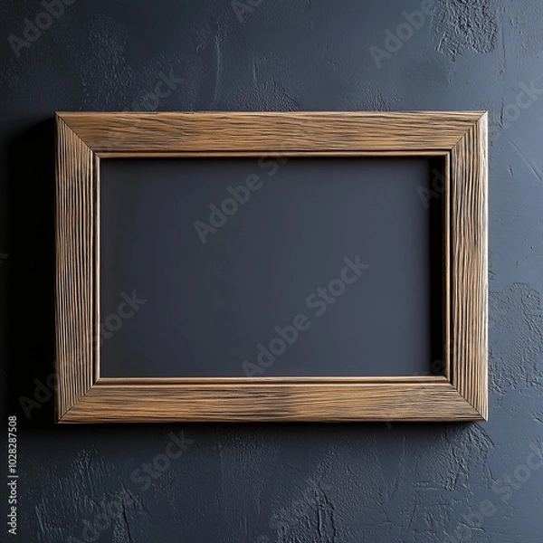 Fototapeta Mock-up Wooden Classic Photo Frame on Dark Textured Wall – Ideal for Artwork or Poster Display