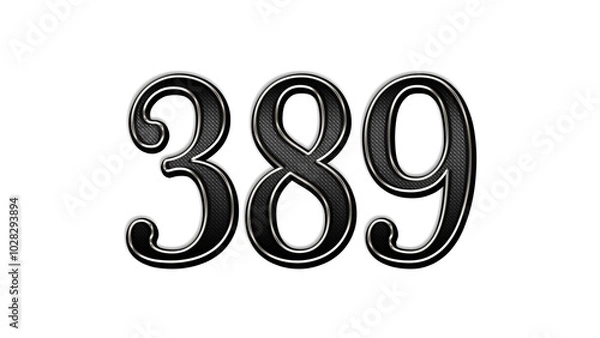 Fototapeta black metal 3d design of number 389 on white background.