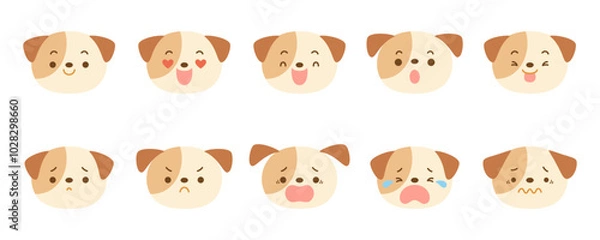 Fototapeta Cute dog face icon set with various facial expressions.