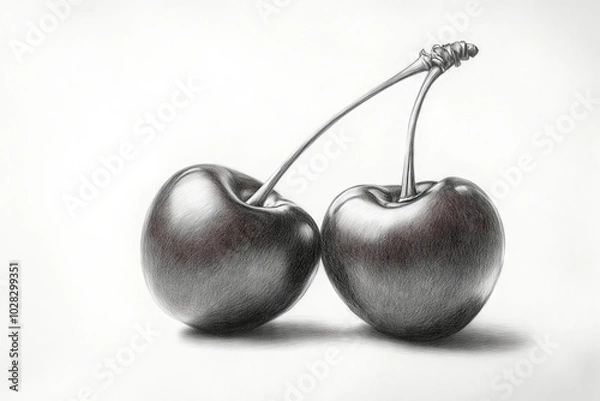 Obraz Two cherries monochrome pencil drawing.