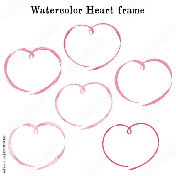 Obraz おしゃれな手描きハート型の水彩フレームセット