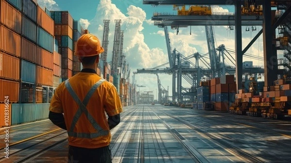 Fototapeta Cargo Inspector at Container Terminal.