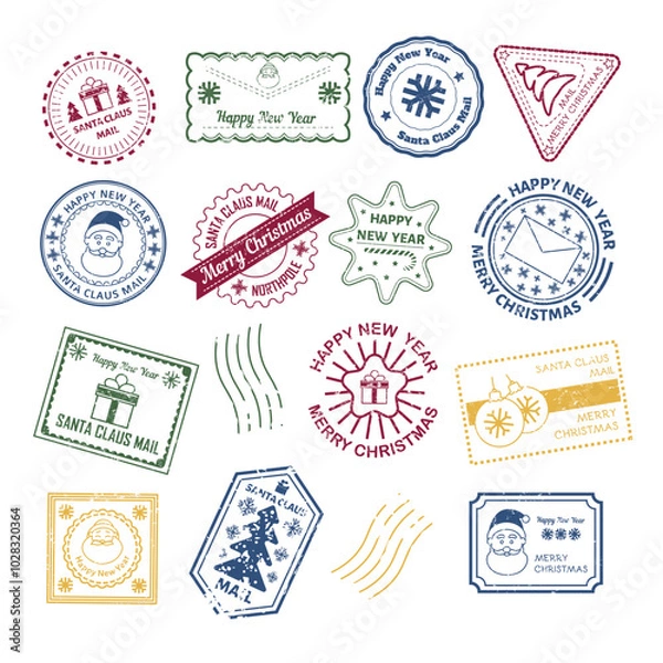 Obraz Colorful Christmas Stamp Collection vector