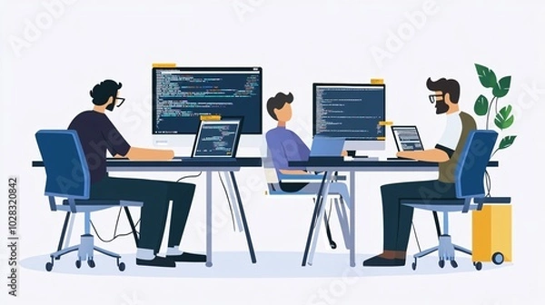 Fototapeta Team of Developers Collaborating on a Machine Learning Project