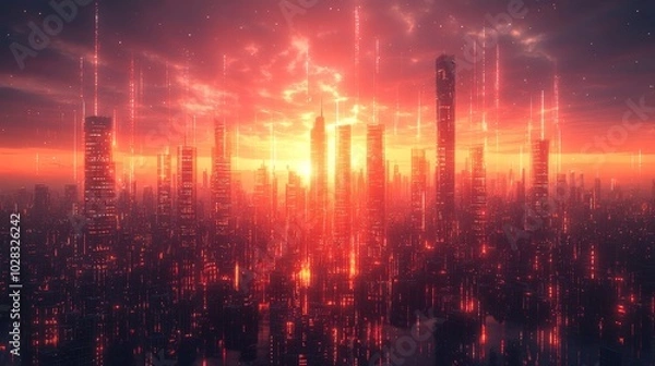 Fototapeta Dynamic Cityscape With Market Growth and Business Development