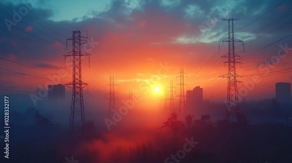 Fototapeta Smart Grid Powered by and Edge Computing with Renewable Energy for Sustainable Infrastructure