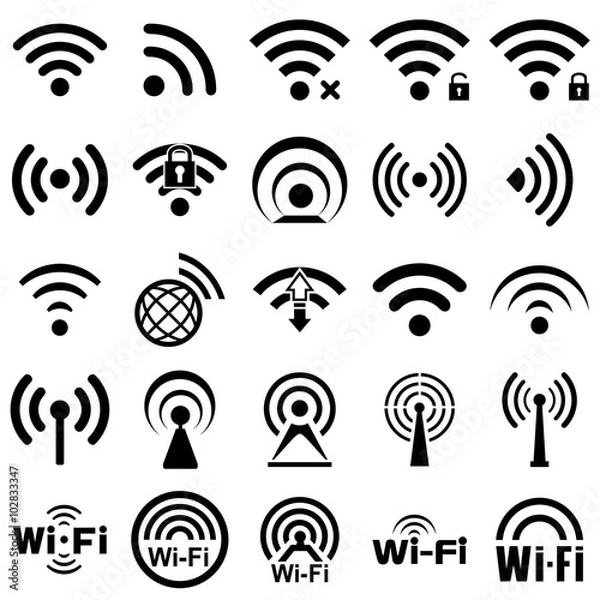 Fototapeta Zestaw dwudziestu pięciu ikon wifi