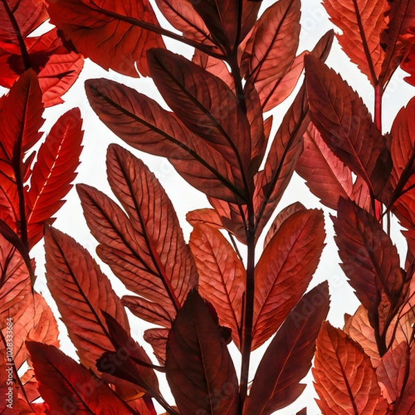 Fototapeta Abstract leaves with red backlight