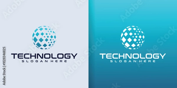 Obraz Technology Logo Design. Abstract Globe logo with technology connection