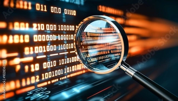 Obraz Digital Magnifying Glass Over Binary Code