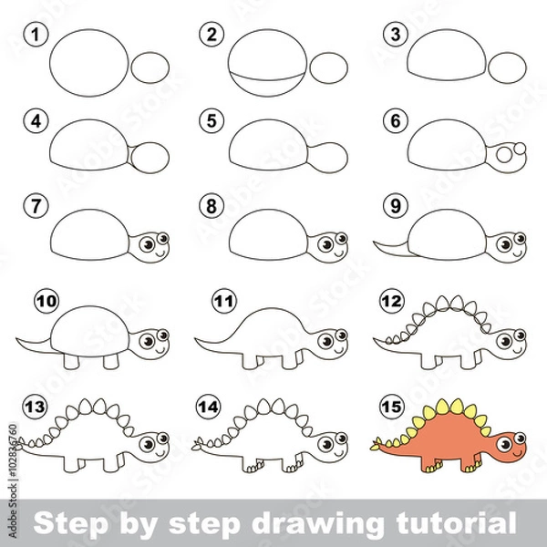 Obraz Stegosaurus. Drawing tutorial.