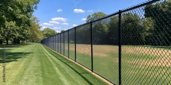 Obraz Chain-Link Fence Under Blue Sky in Open Field