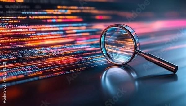 Fototapeta Digital Magnifying Glass Over Binary Code