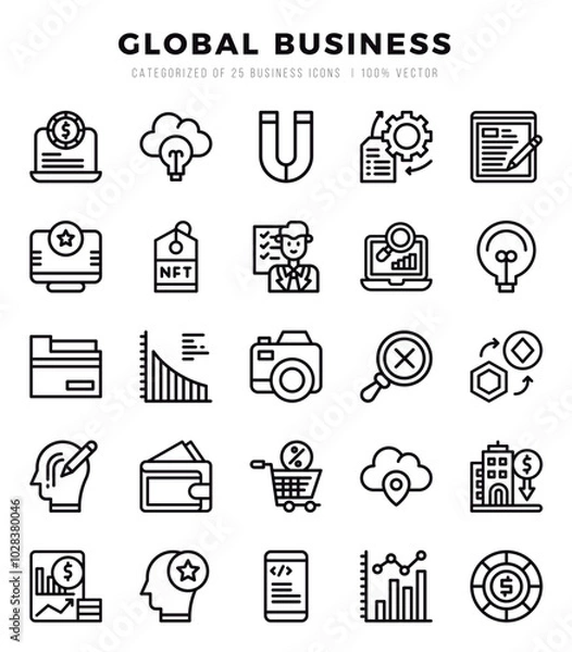 Obraz Collection of Global Business 25 Lineal Icons Pack.