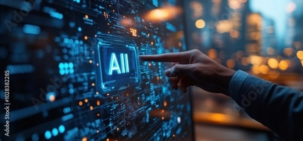 Fototapeta Hand Touching AI Button