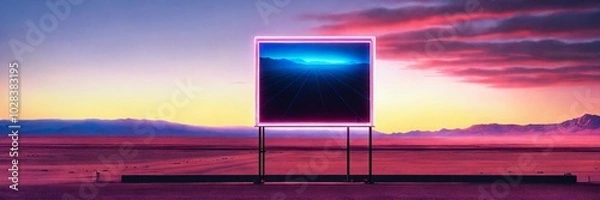 Obraz Neon synthwave billboard, AI generated