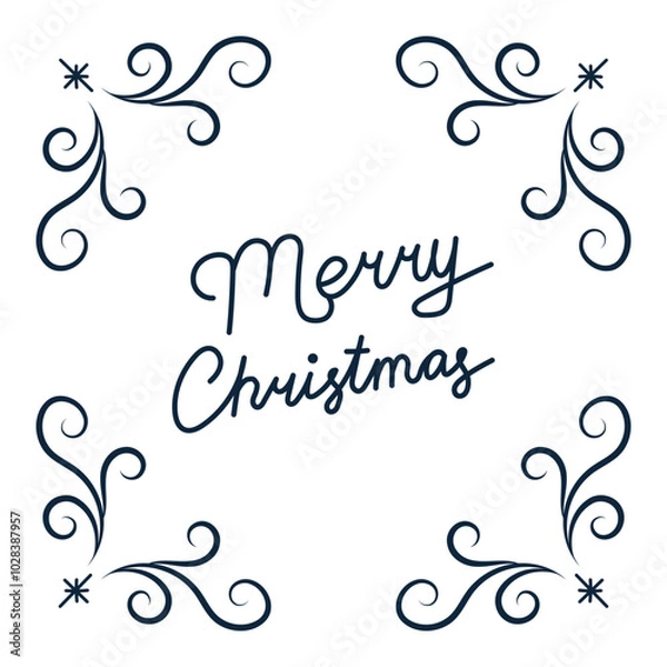 Fototapeta Square Merry Christmas Banner with Swirls. Greeting card on white background. Christmas and New Year. Vector illustration.
