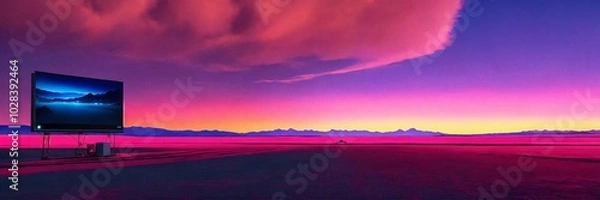 Obraz Neon synthwave billboard, AI generated