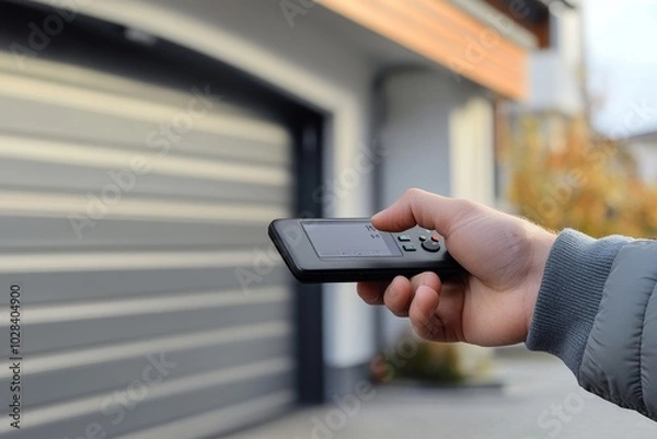 Fototapeta Automatic Wireless Home Garage Door. Hand Using Controller, Generative AI