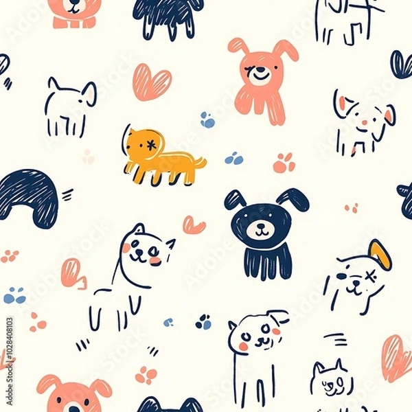 Obraz cute dog seamless pattern doodles