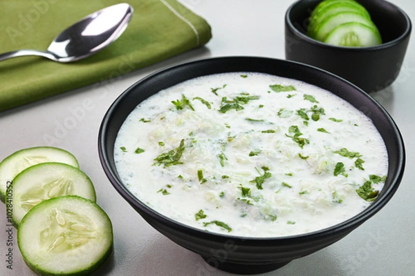 Obraz Cucumber raita served in a bowl.