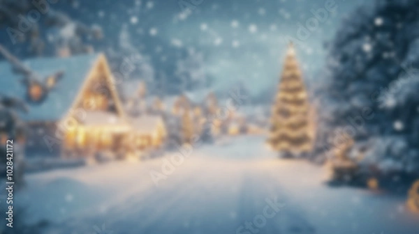 Obraz A cozy Christmas village illuminated by soft lights in a snowy winter wonderland