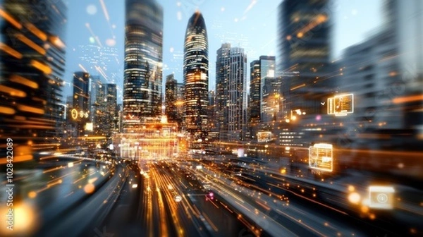 Fototapeta Dynamic Urban Energy Grid with Digital Interfaces