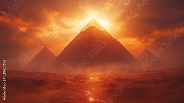 Fototapeta Illuminated Pyramids Under a Dramatic Sky