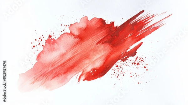 Obraz A red watercolor spot on a white background, hand-drawn. Red blood splashes and drops. The brush stroke is rough and messy. An element for the design