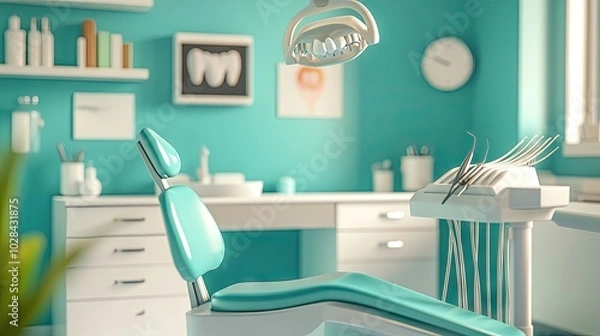 Fototapeta Modern Dental Clinic Interior with Turquoise Design