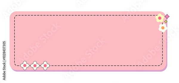 Fototapeta Cute pink rounded rectangular frame decorated with flowers vector illustration