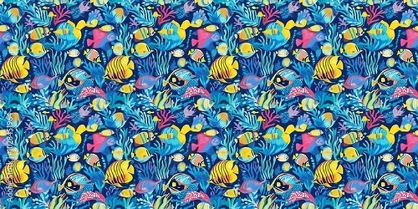 Obraz Aquarium pattern with an aquatic, detailed design. seamless background pattern