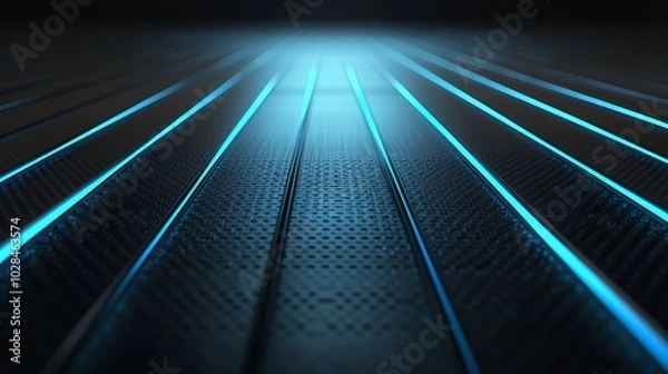 Obraz A futuristic surface with glowing blue lines, creating a sleek, tech-inspired atmosphere.