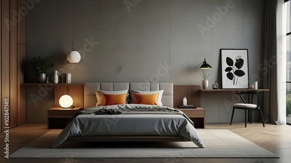Fototapeta 3d render  room interior, modern, minimalist