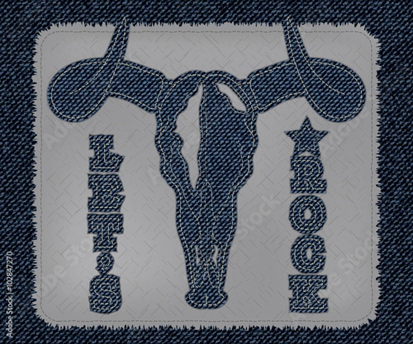 Obraz a cool bull skull tattoo as Blue Jeans design Element. logo. Vector Patch, Fragments.