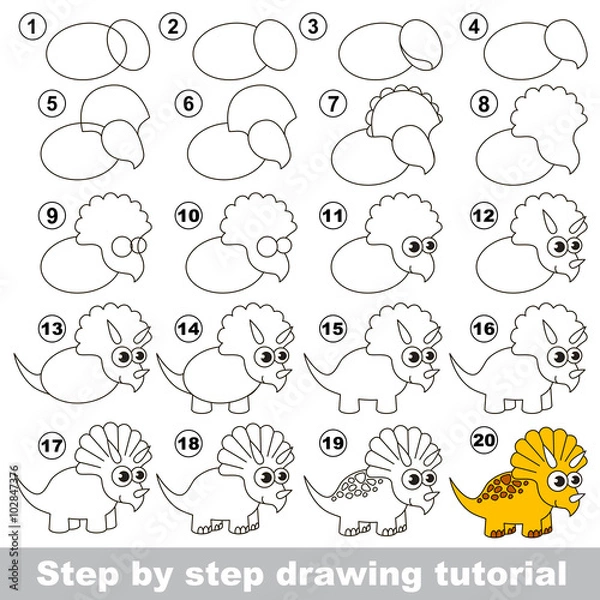 Obraz Triceratops. Drawing tutorial.