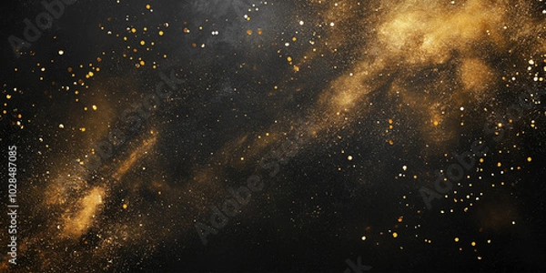 Fototapeta Dark stone background with golden dust, glitters and sequins. Abstract luxury banner and wallpaper.