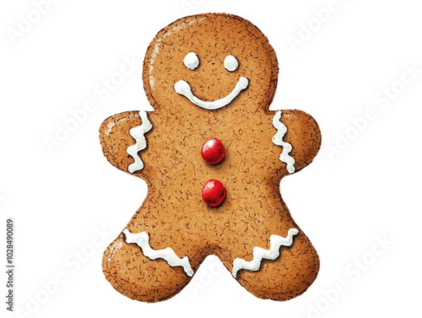 Fototapeta Gingerbread Man Cookie with Icing Decoration on Transparent Background
