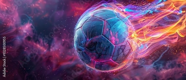 Fototapeta Soccer Ball in Motion with Colorful Flames Effect
