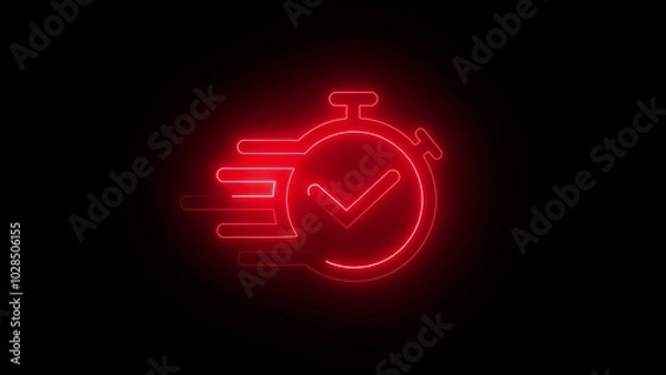 Fototapeta Glowing neon set time icon isolated on black background.