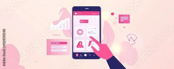 Obraz A digital interface showcasing a mobile app with graphs and icons, perfect for technology and data visualization themes.