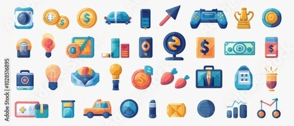 Fototapeta Colorful Flat Icons Representing Various Concepts
