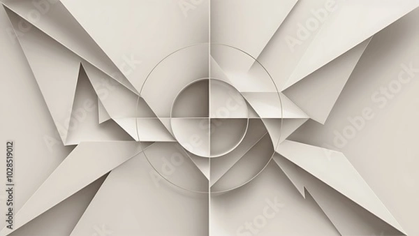 Fototapeta Geometric fusion - abstract harmony of triangles and circles in minimalist background design. Shapes and lines design for wallpaper, banner, background, landing page, wall art, invitation, prints