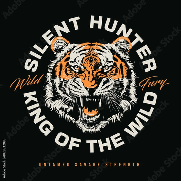 Obraz Grunge Vector Emblem With Roaring Tiger Head