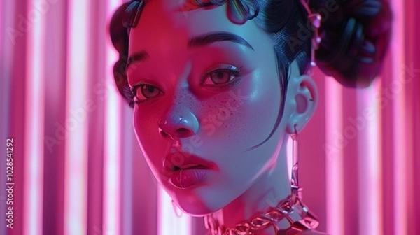 Obraz Virtual Influencer Character in Neon Lighting